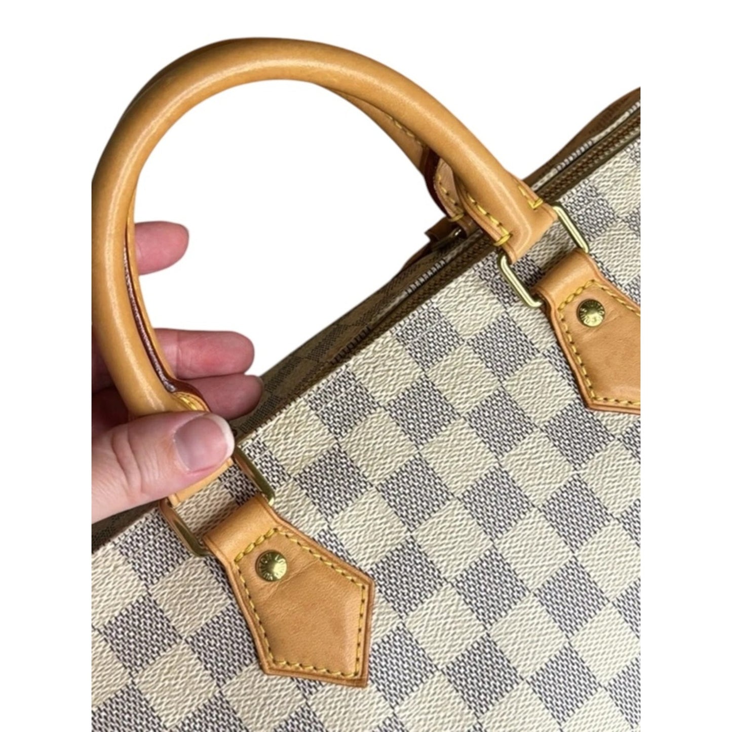 Louis Vuitton Damier Azur Speedy 30 Bag in White and Tan Excellent Condition