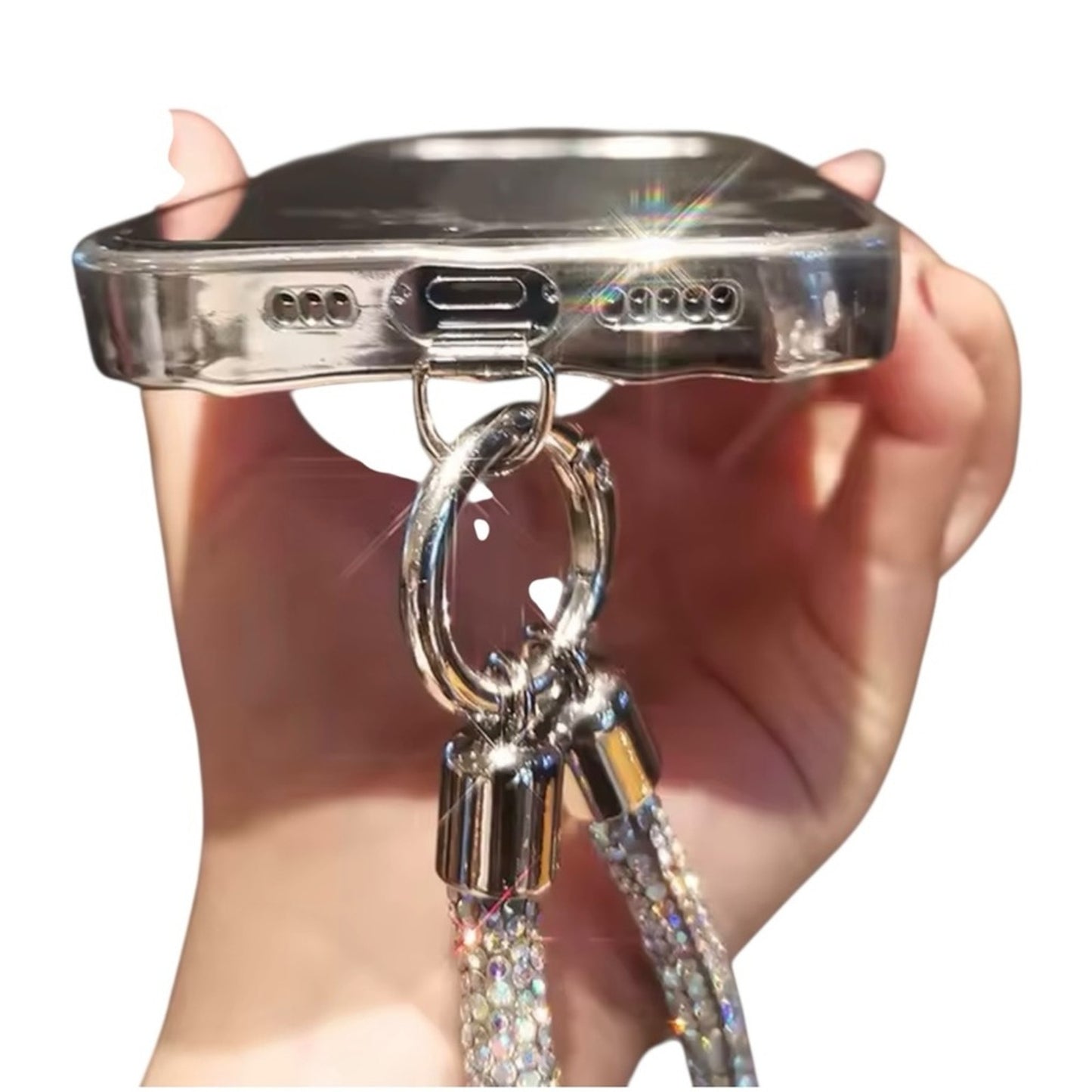 Silver Crystal Sparkle Rhinestone Phone Wrist Lanyard | Hands-Free Phone Charm