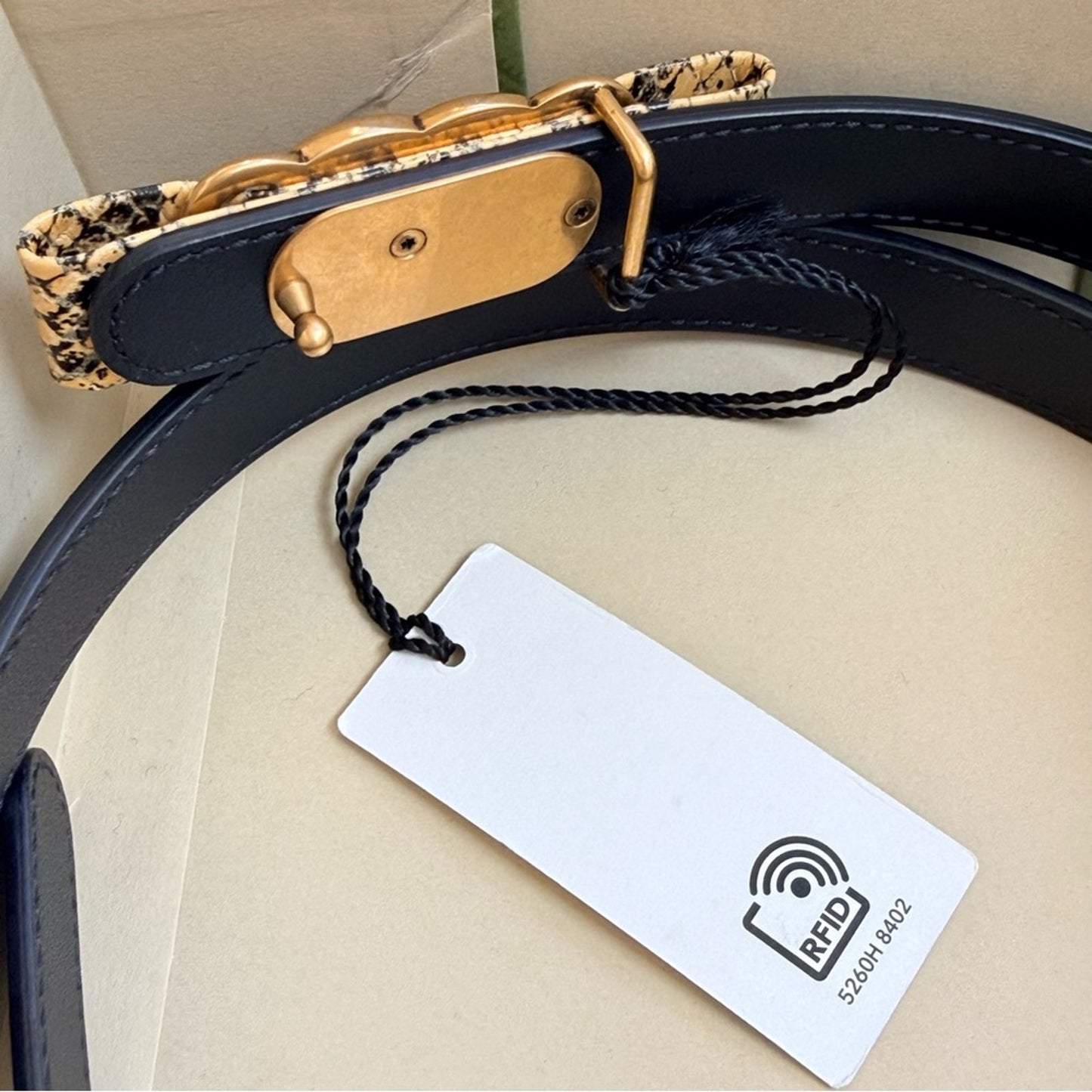 NWT & Box Gucci Black Leather Belt with Python-Wrapped Interlocking G Buckle