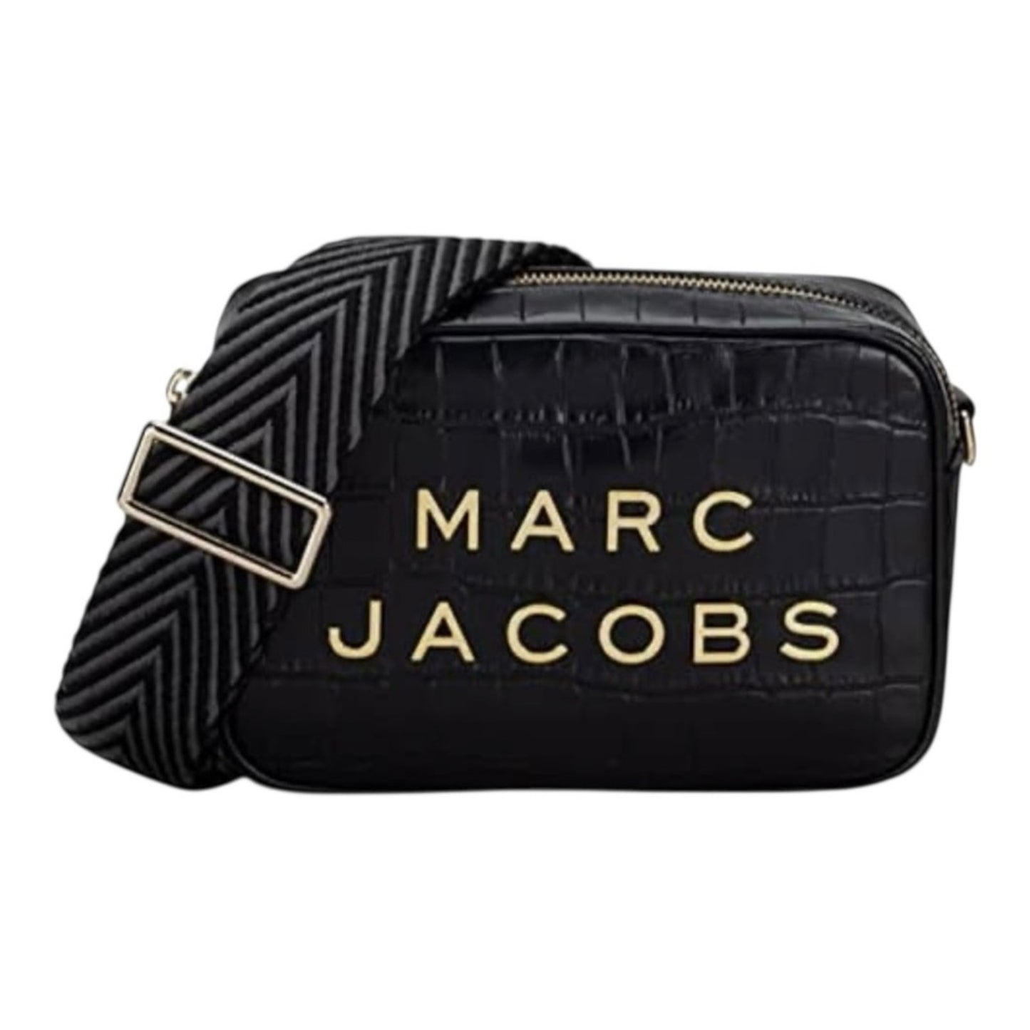 Marc Jacobs Flash Croc-Embossed Crossbody Bag Black Leather Gold Hardware