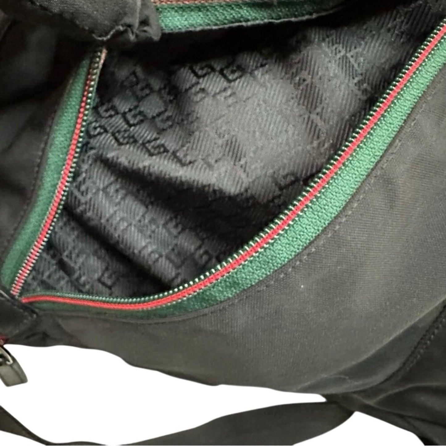 Authentic Gucci Sherry Line Web Nylon Backpack Black Green Red Stripe