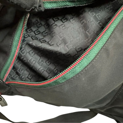Authentic Gucci Sherry Line Web Nylon Backpack Black Green Red Stripe