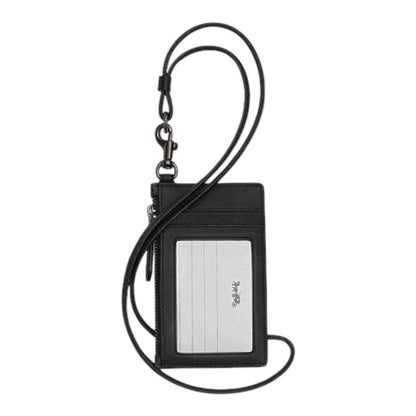 Coach Black & Charcoal Signature Canvas Zip Lanyard Card Holder NWT