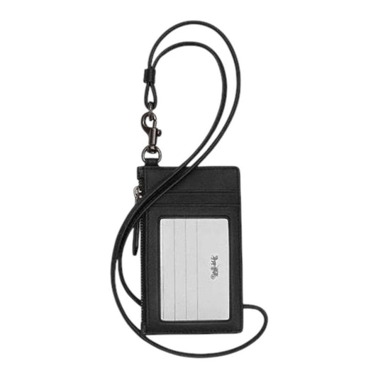 Coach Black & Charcoal Signature Canvas Zip Lanyard Card Holder NWT
