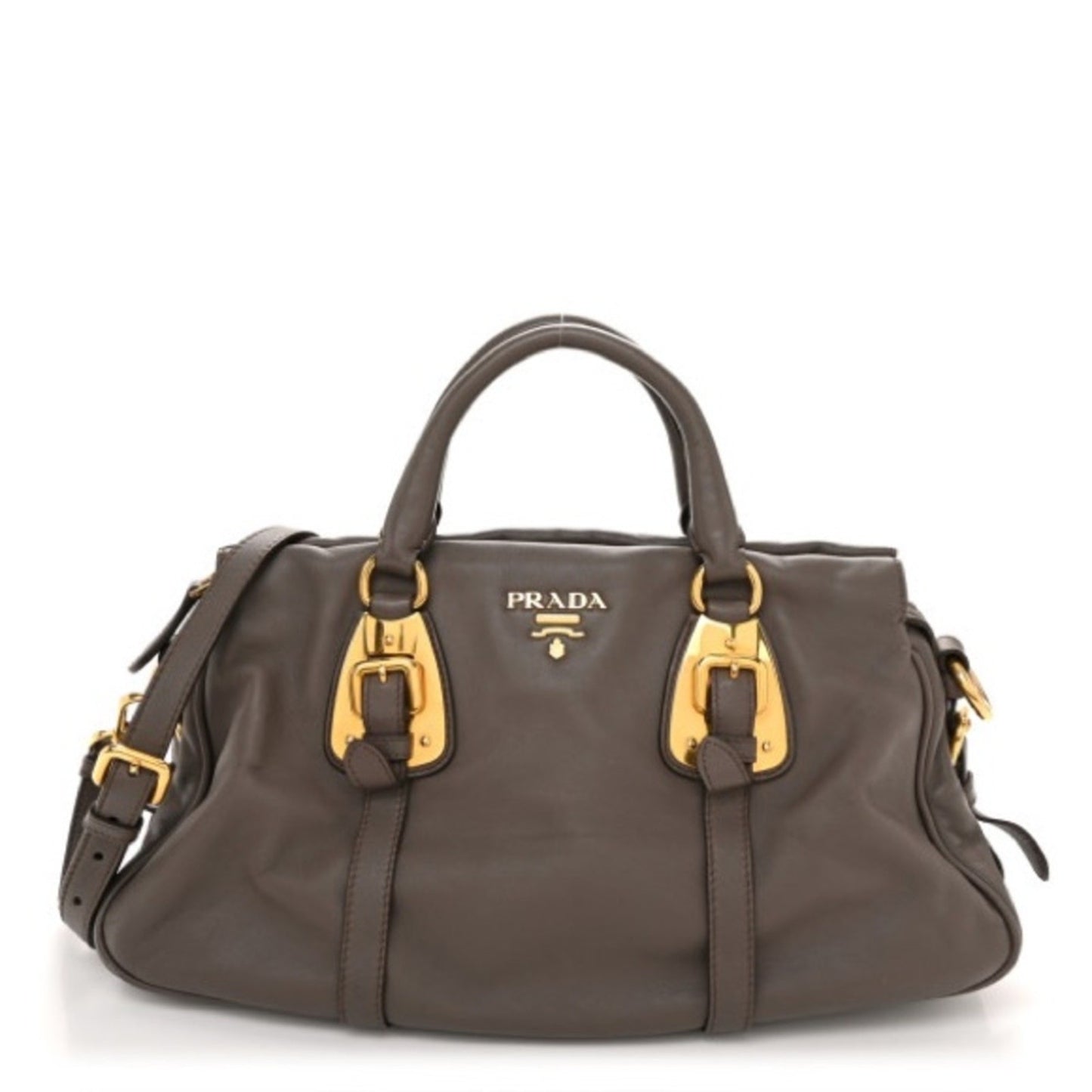 Prada Vitello Daino Leather Satchel in Elegant Taupe Gray –Timeless & Versatile