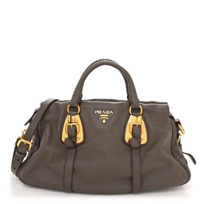 Prada Vitello Daino Leather Satchel in Elegant Taupe Gray –Timeless & Versatile