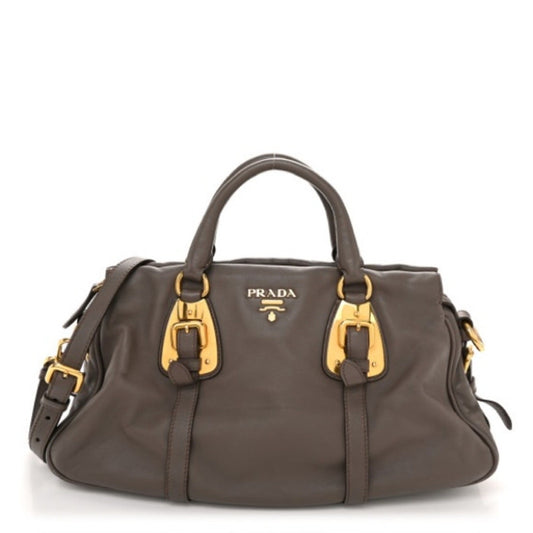 Prada Vitello Daino Leather Satchel in Elegant Taupe Gray –Timeless & Versatile