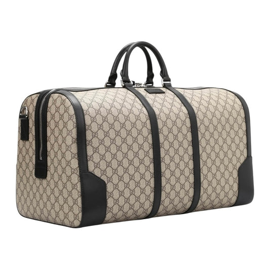 NWT Full Set Gucci GG Supreme Leather Trim X-Large Travel Duffel Bag Beige/Black