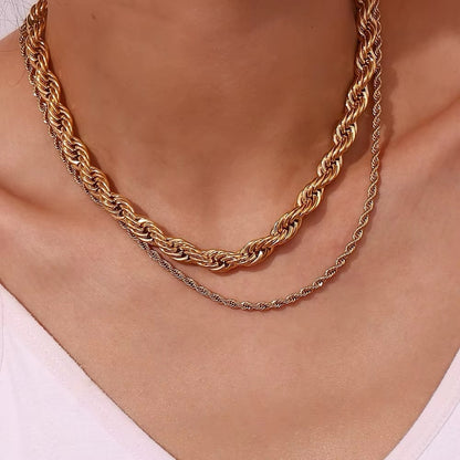 8mm Timeless 18k Gold-Plated Rope Chain Necklace – Stainless Steel, Tarnish Free
