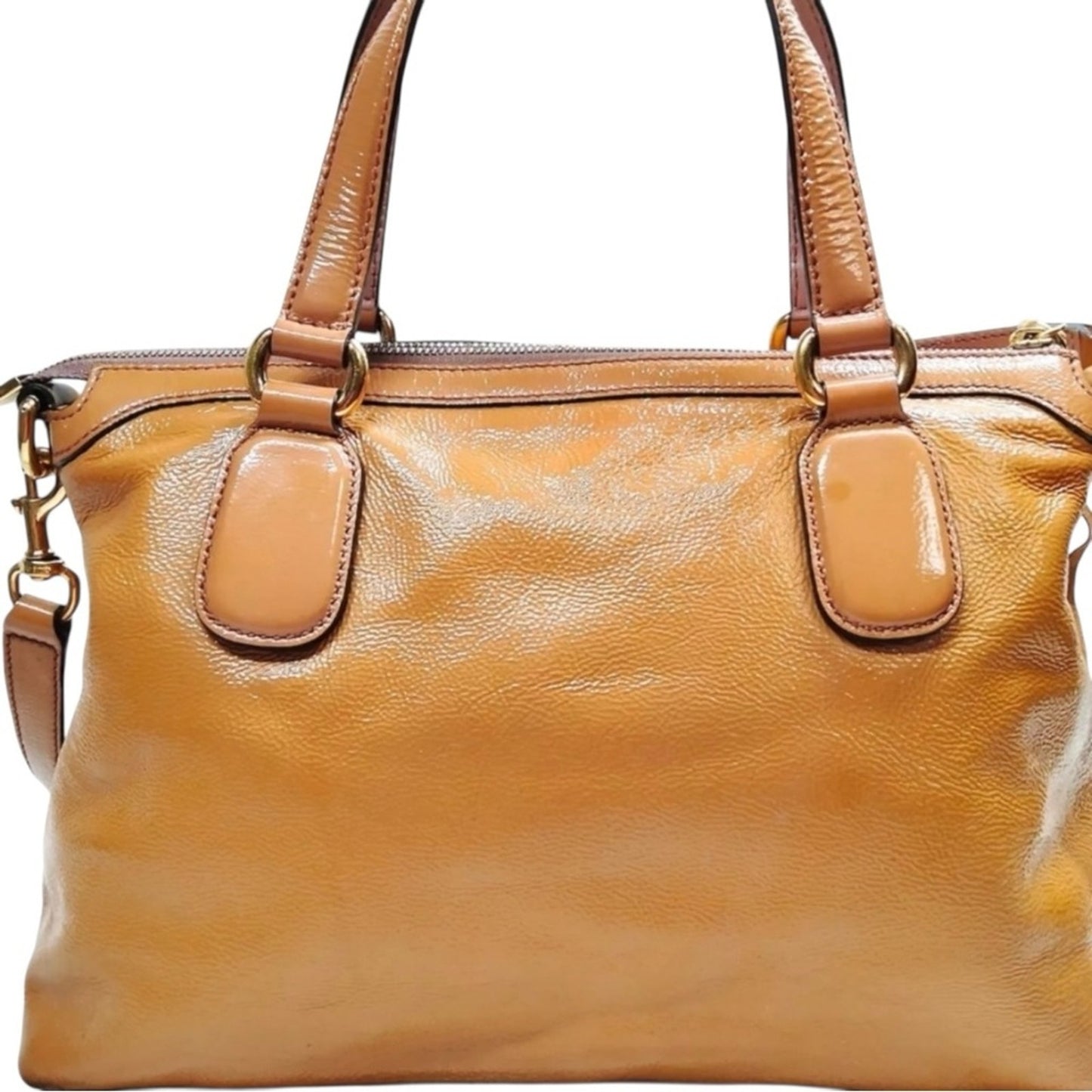 Gucci Soho Brown Patent Leather Satchel Crossbody Bag With Tassel Style 308362