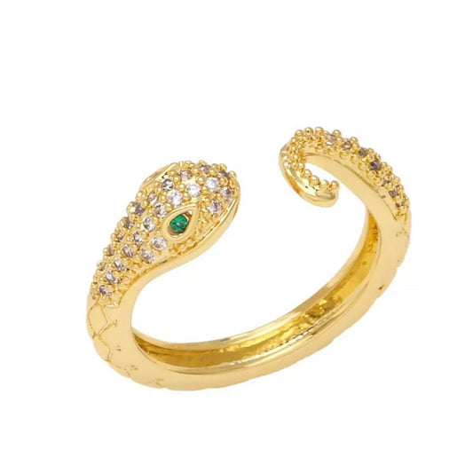 Snake Pave 18k Gold Plated Stainless Steel Free Size Ring