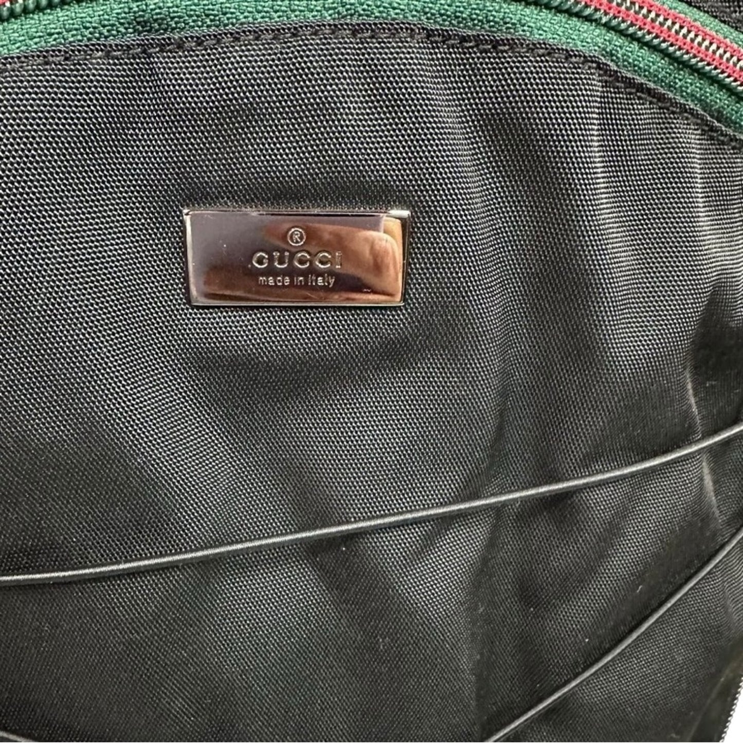 Authentic Gucci Sherry Line Web Nylon Backpack Black Green Red Stripe