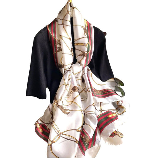 White Gold Equestrian Silky Satin Scarf Shawl Wrap – Oversized Lightweight