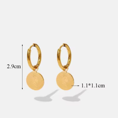 18K Gold-Plated Stainless Steel Gold Coin Hoop Earrings