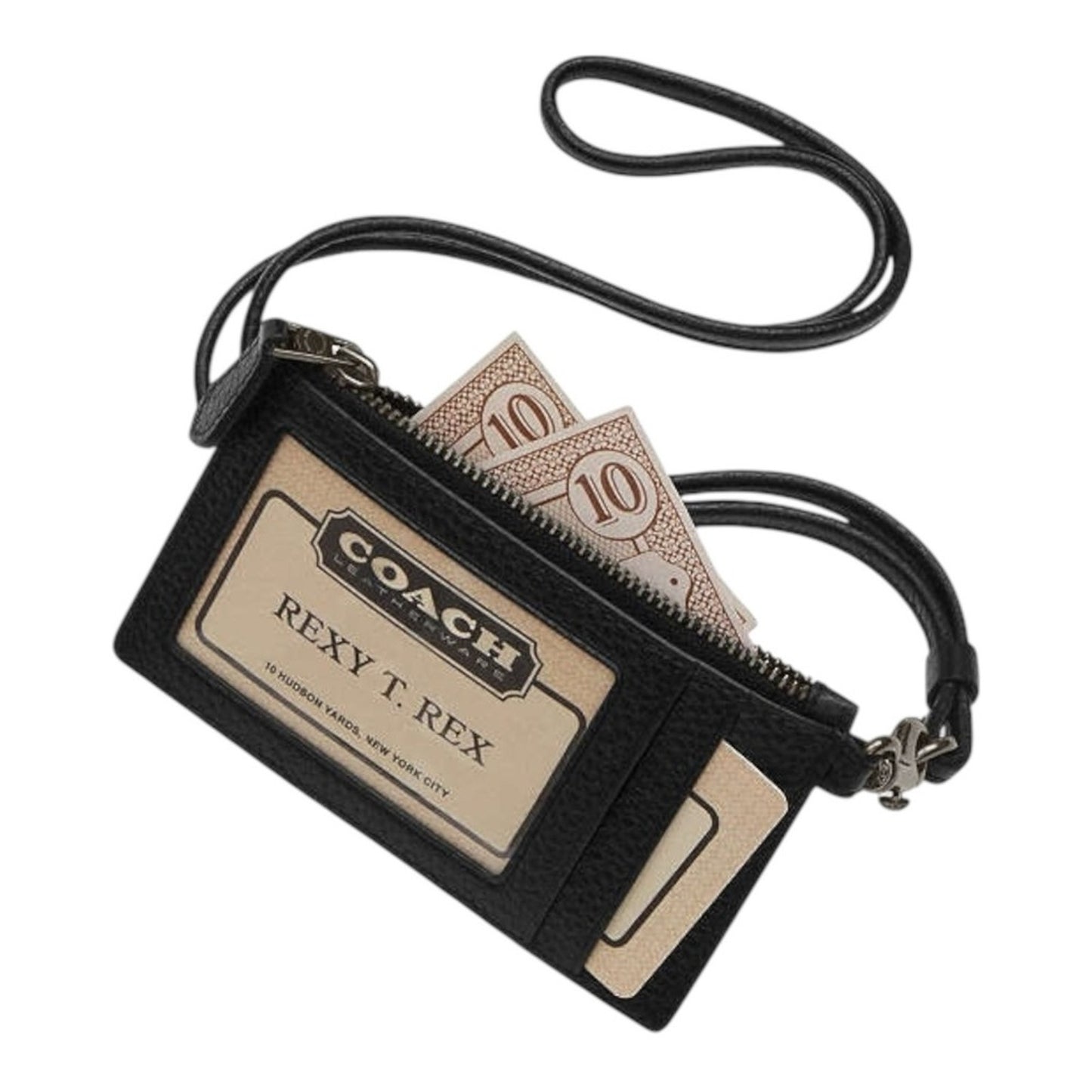 Coach Black & Charcoal Signature Canvas Zip Lanyard Card Holder NWT