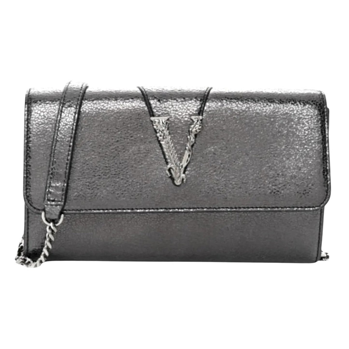 Versace Metallic Leather Virtus Bag – Gunmetal Hardware – NWT with Dust Bag