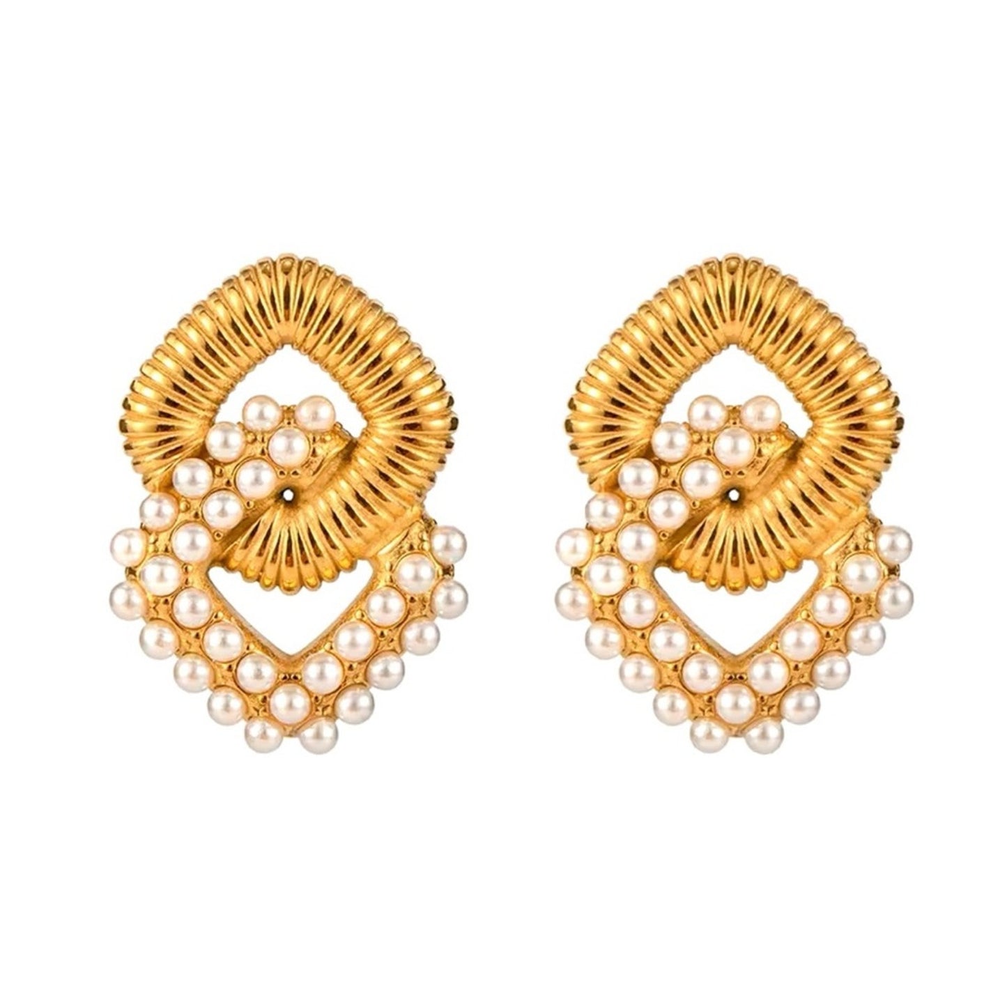 Vienna Links Pearl or Crystal 18k Gold Plated Stainless Steel Earrings