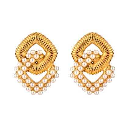 Vienna Links Pearl or Crystal 18k Gold Plated Stainless Steel Earrings