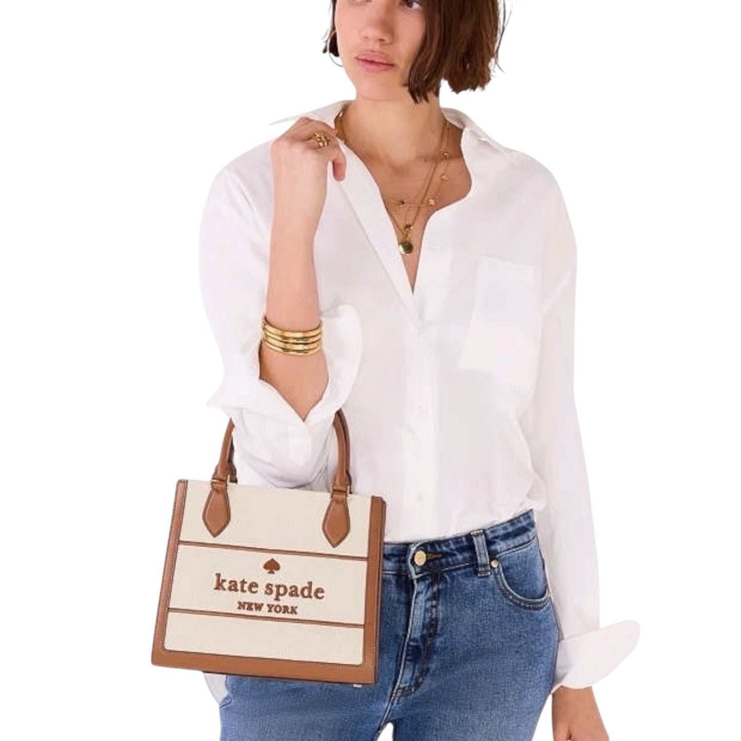 Kate Spade Ellie Canvas Small Tote Crossbody Cream Tan Logo Bag NWT