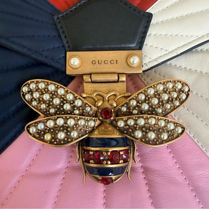 RARE Gucci Queen Margaret Tropuntata Bamboo Multicolor Backpack Pearl Bee Clasp