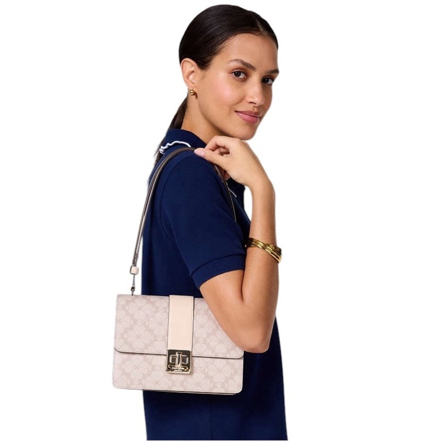 Kate Spade Cream Jacquard Spade Flower Convertible Shoulder Bag Crossbody NWT