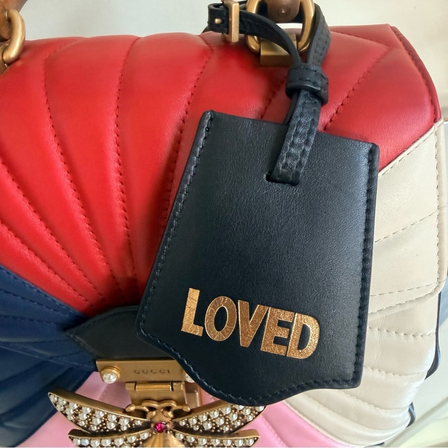 RARE Gucci Queen Margaret Tropuntata Bamboo Multicolor Backpack Pearl Bee Clasp