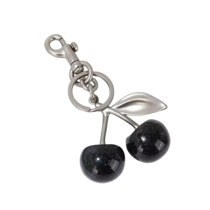 Black Glitter Cherry Bag Charm Keychain | Purse Charm with Silver Hardware