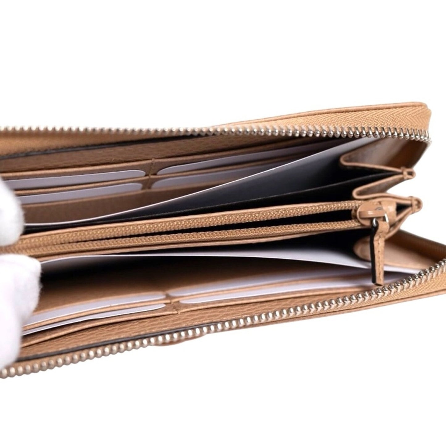 Like New Gucci GG Marmont Zip-Around Wallet – Beige Pebbled Leather