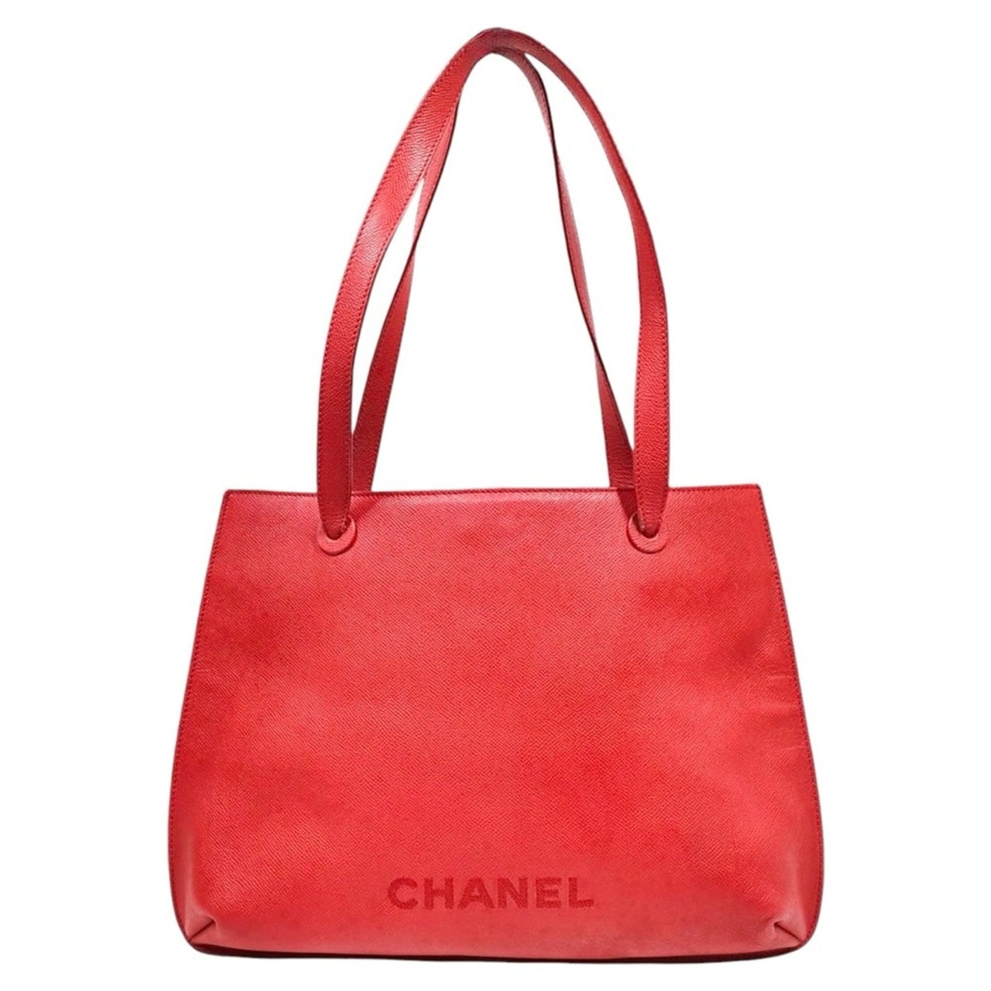Authentic Chanel Rare Red Caviar Leather Large Tote Bag — Serial 5581084