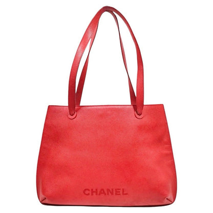 Authentic Chanel Rare Red Caviar Leather Large Tote Bag — Serial 5581084