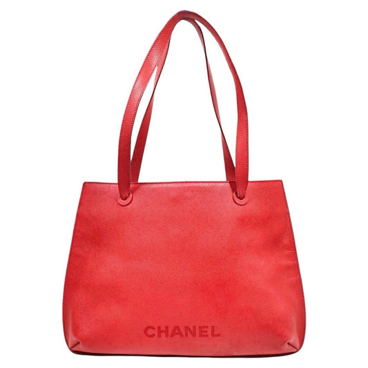 Authentic Chanel Rare Red Caviar Leather Large Tote Bag — Serial 5581084
