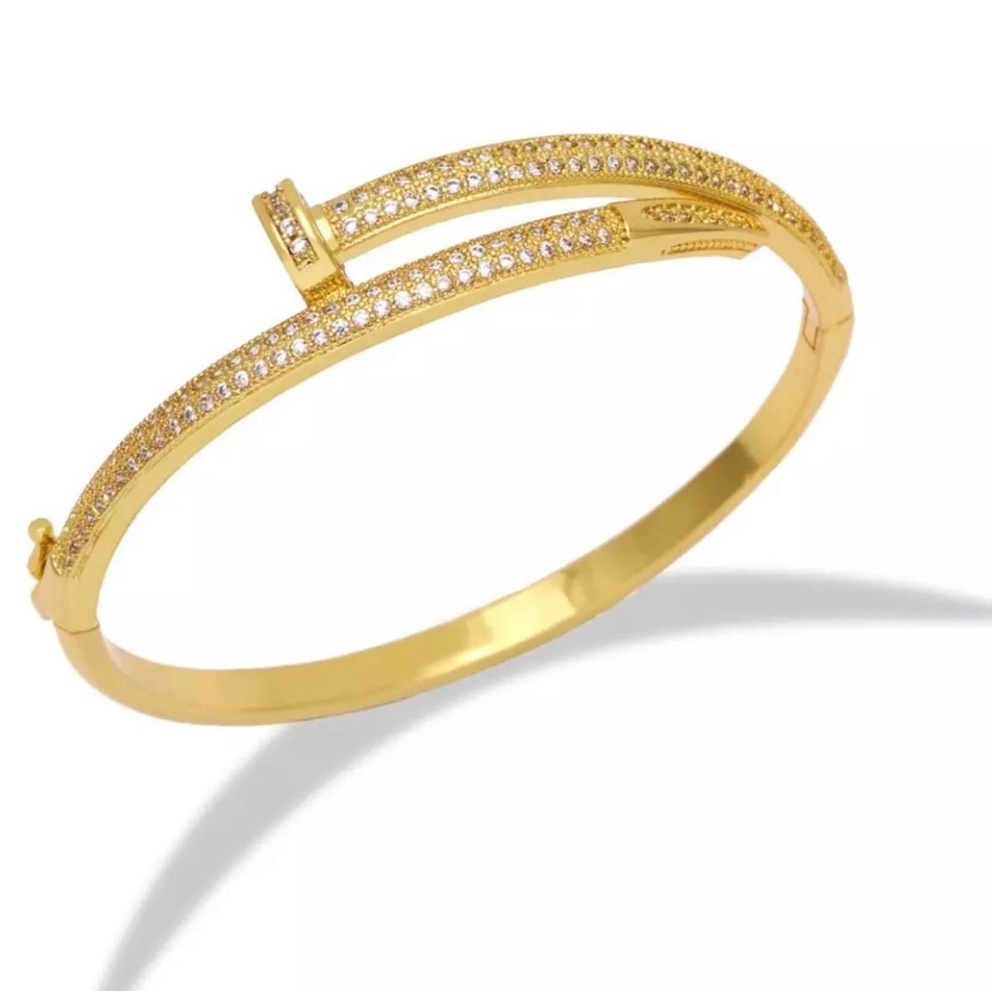 18k Gold Plated Stainless Steel Nail AAA CZ Bangle Bracelet