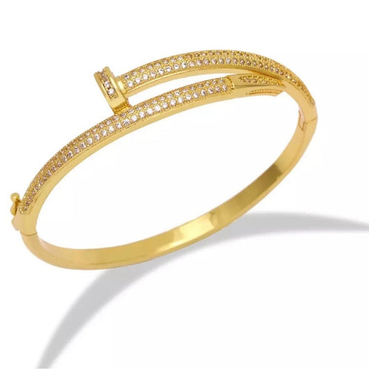 18k Gold Plated Stainless Steel Nail AAA CZ Bangle Bracelet