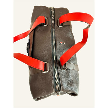 Christian Louboutin Bagdamon Boston Tote Brown Leather Crest Red Sole Travel Bag