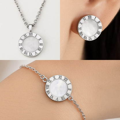 3 Pc Roman Numeral Reversible Stainless – Necklace, Bracelet & Earrings Set