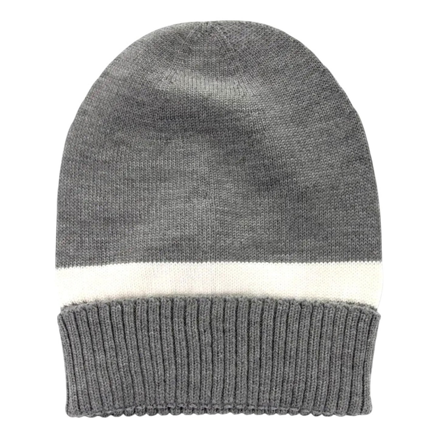 NWT & Box Gucci New Port Web Stripe Knit 100% Wool Beanie Hat Gray & White