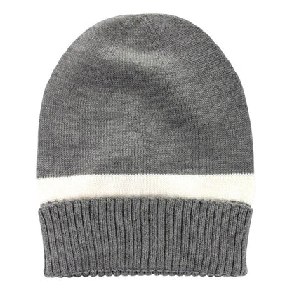 NWT & Box Gucci New Port Web Stripe Knit 100% Wool Beanie Hat Gray & White