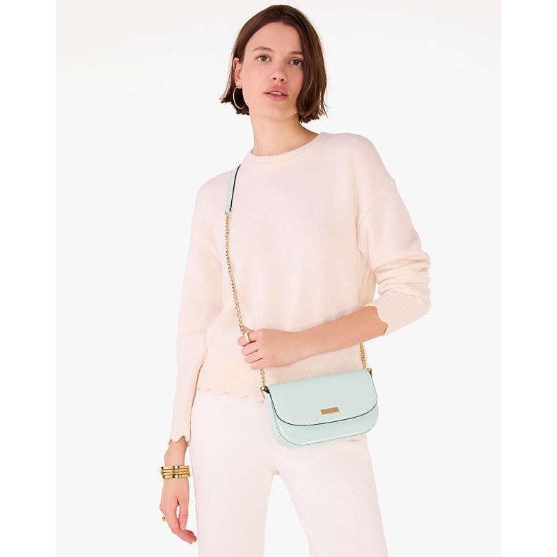 Kate Spade Krista Patent Chain Crossbody Hazy Morning Blue Shoulder Bag NWT