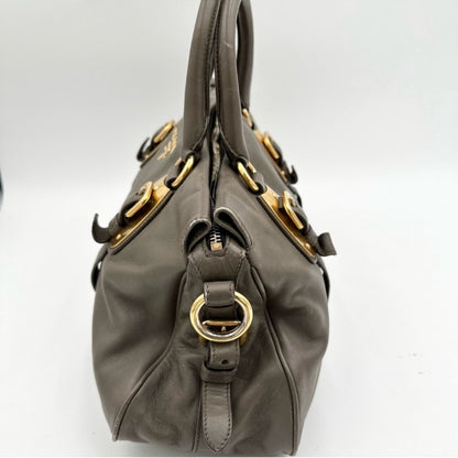 Prada Vitello Daino Leather Satchel in Elegant Taupe Gray –Timeless & Versatile