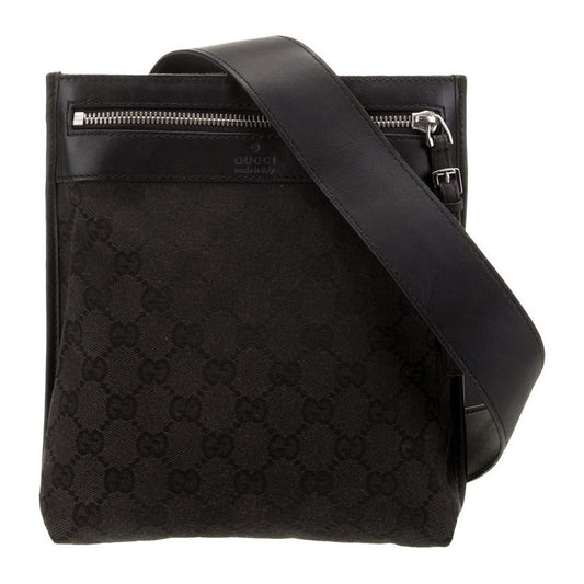 Gucci Black GG Canvas Crossbody Bag Unisex Italian Classic Silver Hardware