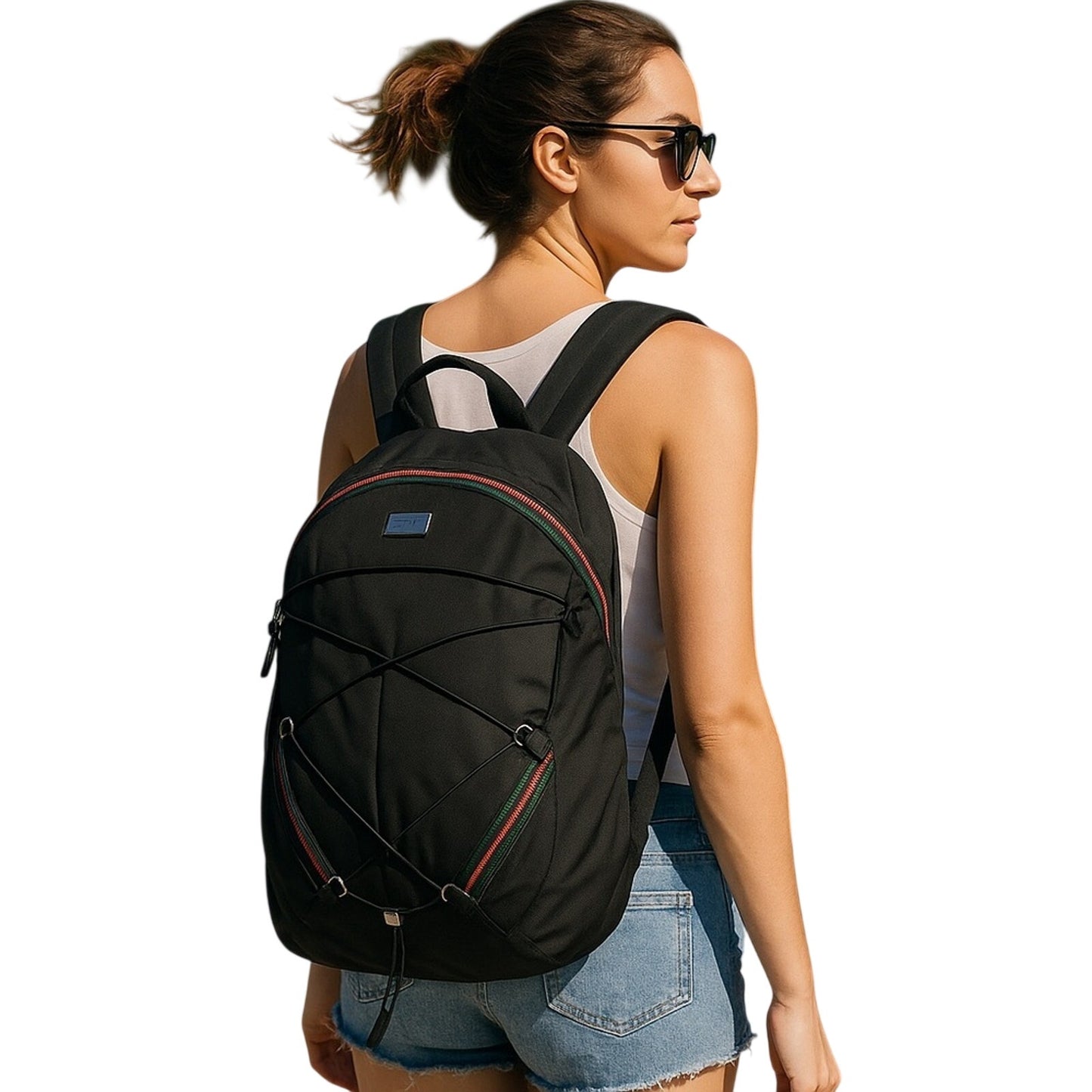 Authentic Gucci Sherry Line Web Nylon Backpack Black Green Red Stripe