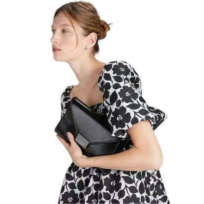 Kate Spade Anna Black Leather Envelope Convertible Clutch Crossbody NWT $298