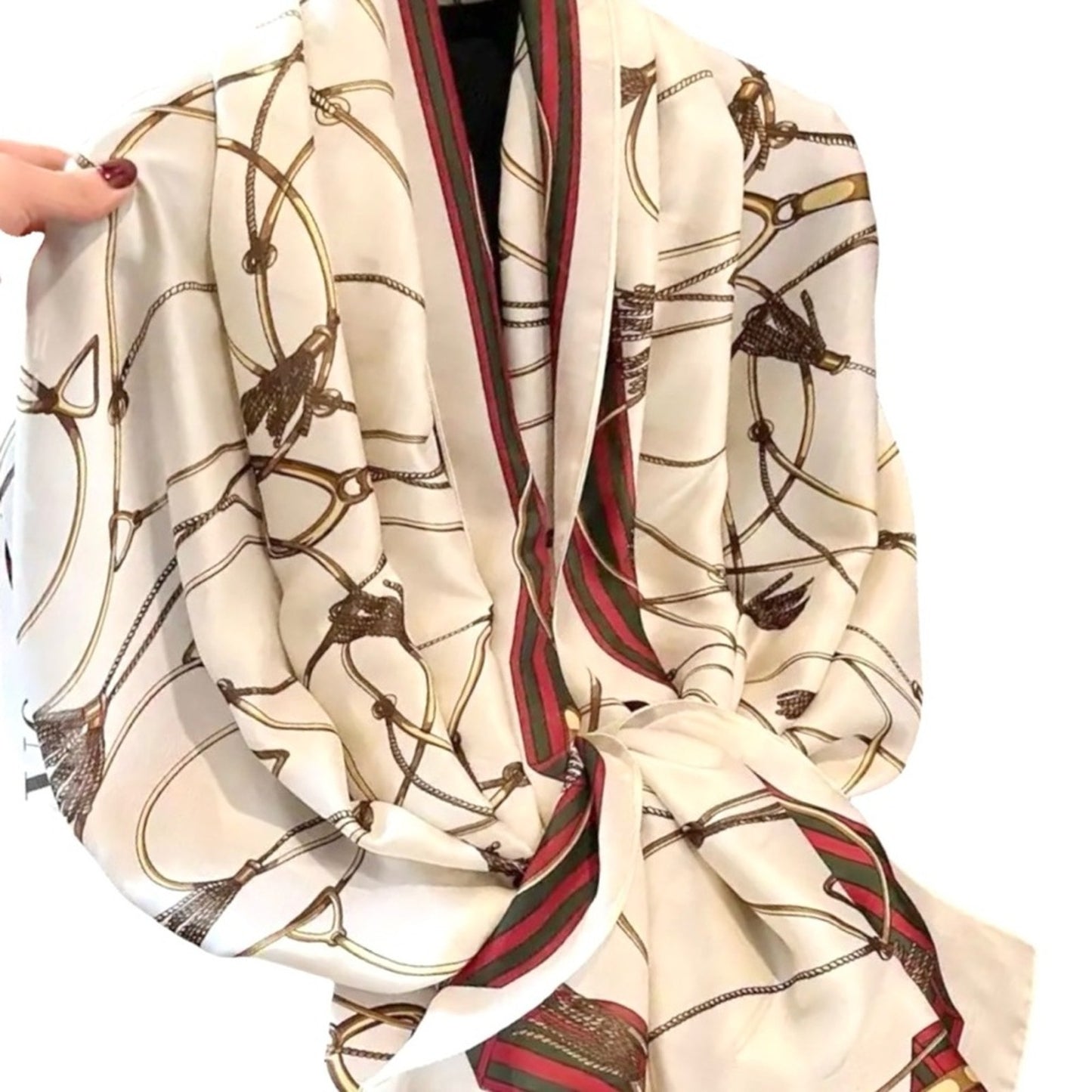 White Gold Equestrian Silky Satin Scarf Shawl Wrap – Oversized Lightweight