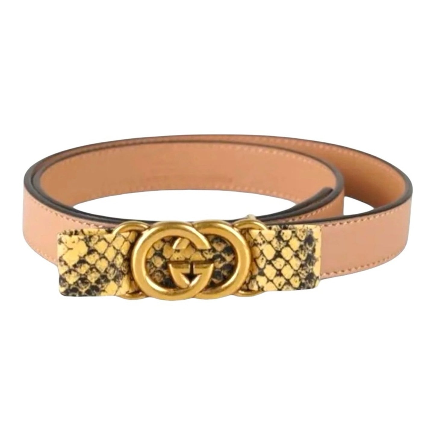NWT & Box Gucci Beige Leather Belt with Python-Wrapped Interlocking G Buckle