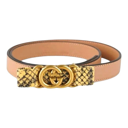 NWT & Box Gucci Beige Leather Belt with Python-Wrapped Interlocking G Buckle
