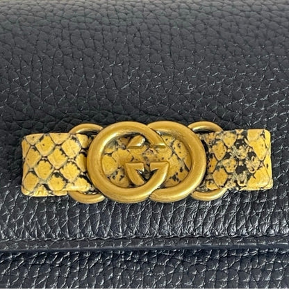 Like New Rare Gucci Python & Black Pebbled Leather Continental Wallet