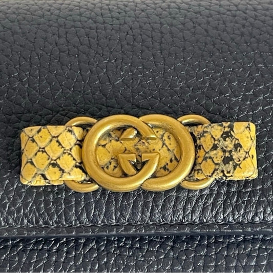 Like New Rare Gucci Python & Black Pebbled Leather Continental Wallet