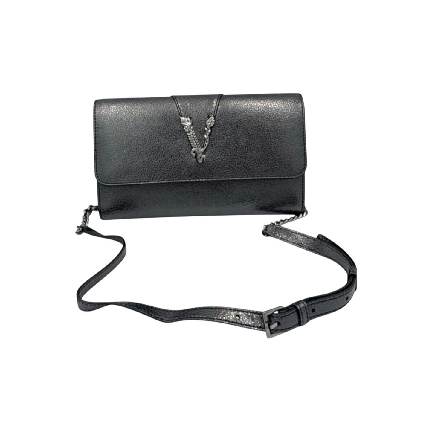 Versace Metallic Leather Virtus Bag – Gunmetal Hardware – NWT with Dust Bag