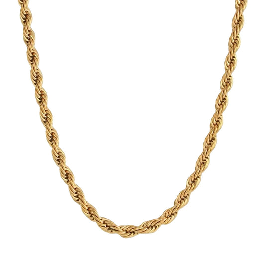5mm Timeless 18k Gold-Plated Rope Chain Necklace – Stainless Steel, Tarnish-Free