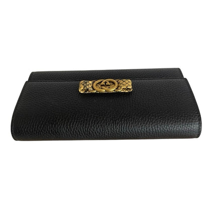 Like New Rare Gucci Python & Black Pebbled Leather Continental Wallet